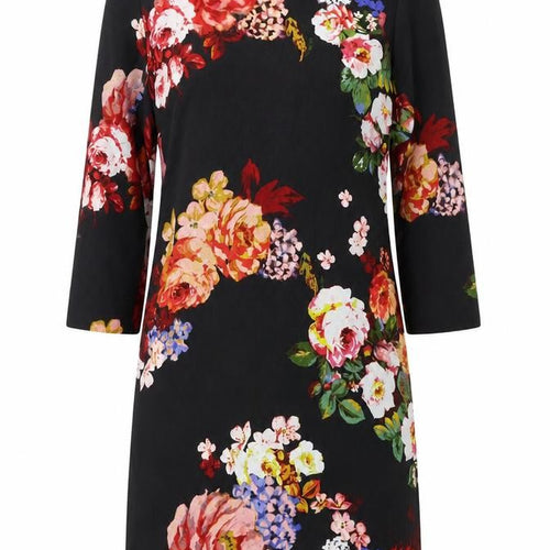 New Look Womens Black Floral Polyester A-Line Size 10 Boat Neck Zip