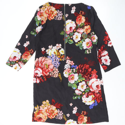 New Look Womens Black Floral Polyester A-Line Size 10 Boat Neck Zip