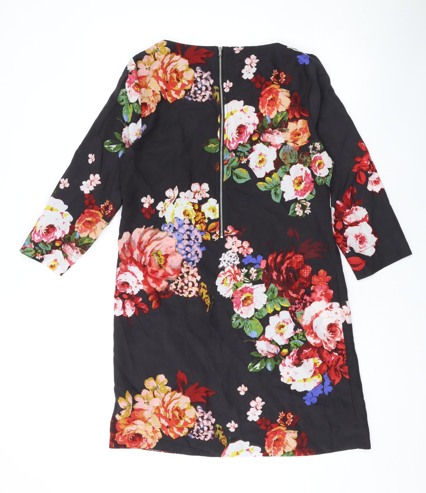 New Look Womens Black Floral Polyester A-Line Size 10 Boat Neck Zip