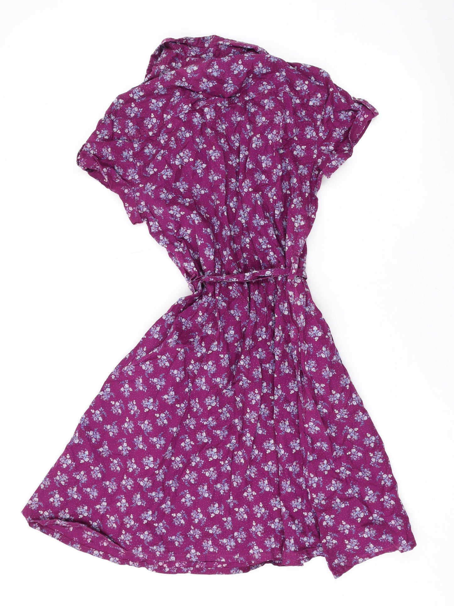 H&M Womens Purple Floral Cotton Shirt Dress Size 42 Collared Button