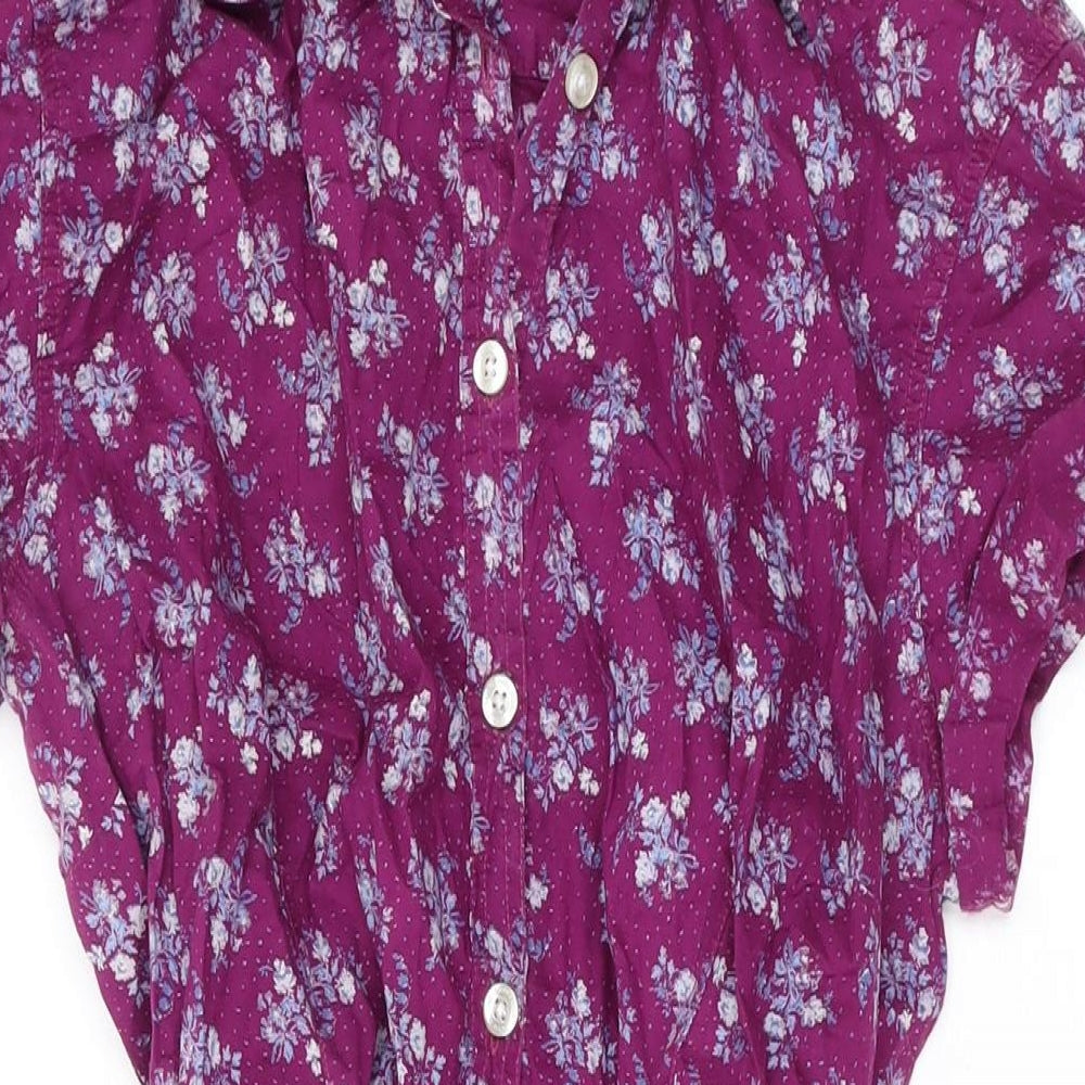 H&M Womens Purple Floral Cotton Shirt Dress Size 42 Collared Button