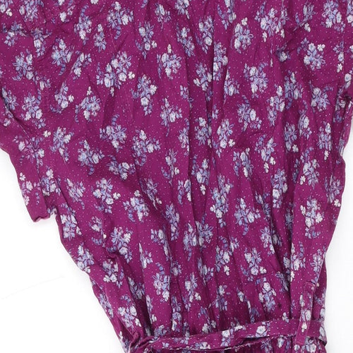 H&M Womens Purple Floral Cotton Shirt Dress Size 42 Collared Button