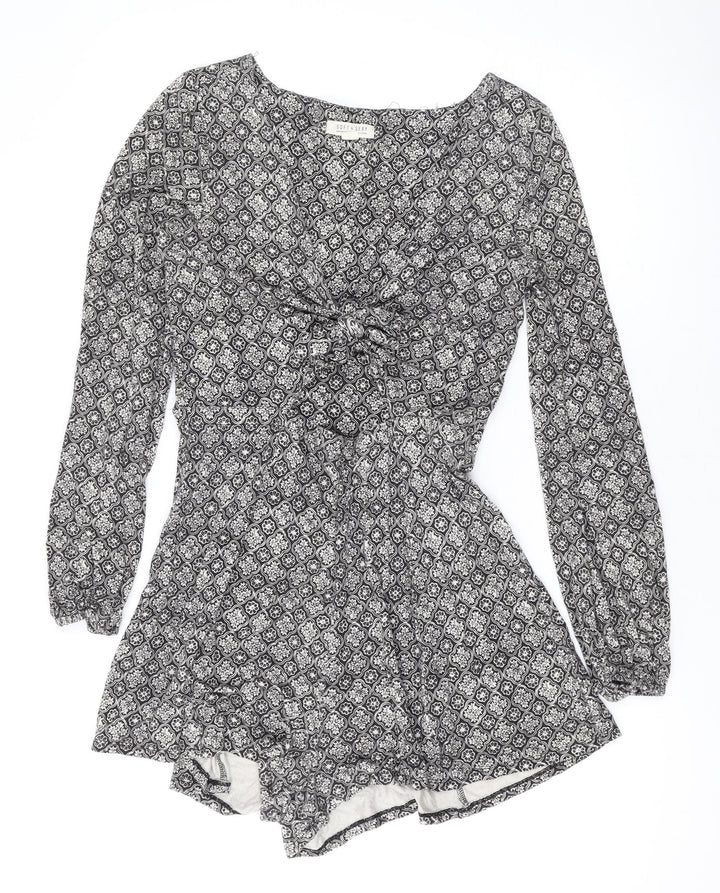 American Eagle Outfitters Womens Black Geometric Cotton Playsuit One-Piece Size M Pullover