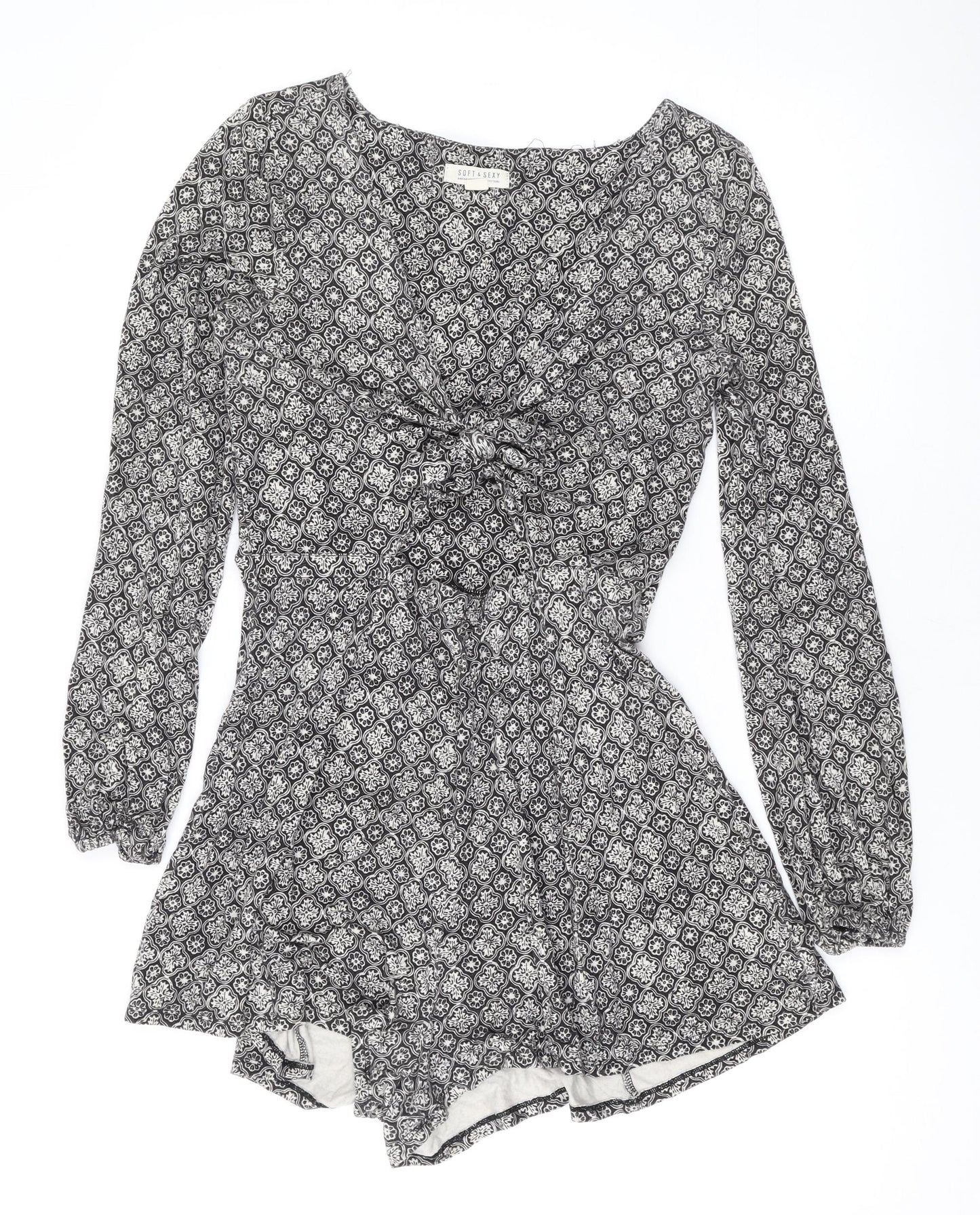 American Eagle Outfitters Womens Black Geometric Cotton Playsuit One-Piece Size M Pullover