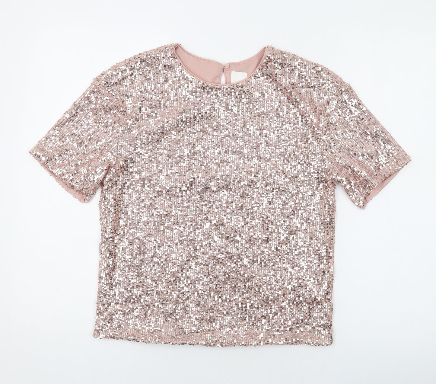 H&M Womens Pink Polyester Basic T-Shirt Size XS Round Neck - Sequins