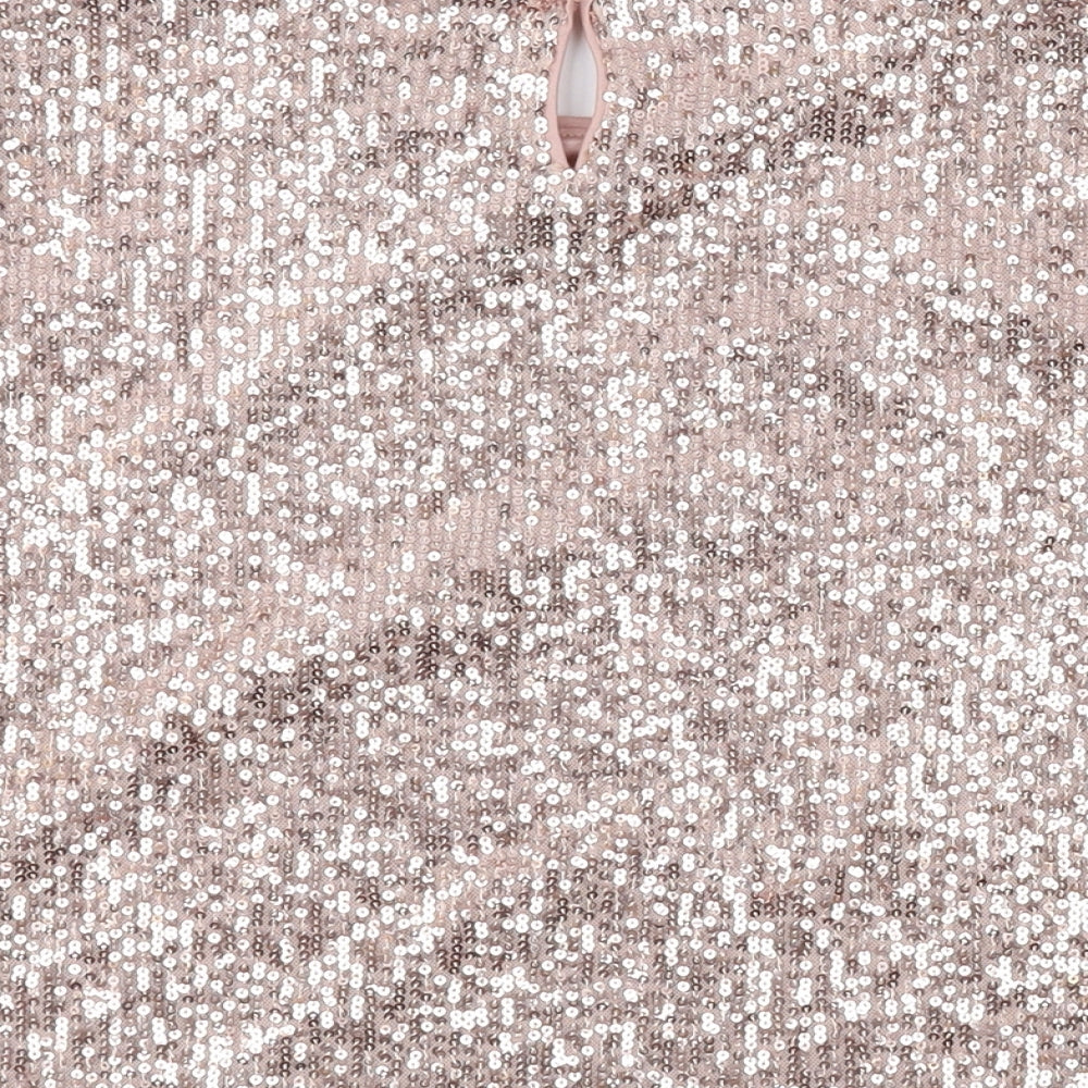 H&M Womens Pink Polyester Basic T-Shirt Size XS Round Neck - Sequins