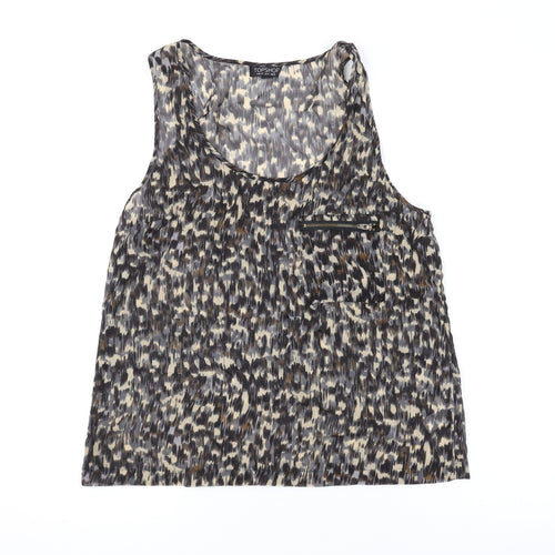 Topshop Womens Brown Geometric Polyester Basic Tank Size 12 Scoop Neck