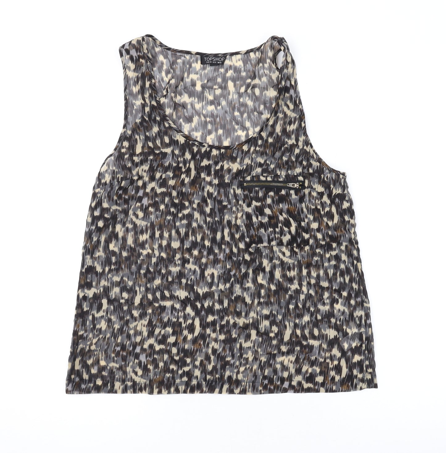 Topshop Womens Brown Geometric Polyester Basic Tank Size 12 Scoop Neck