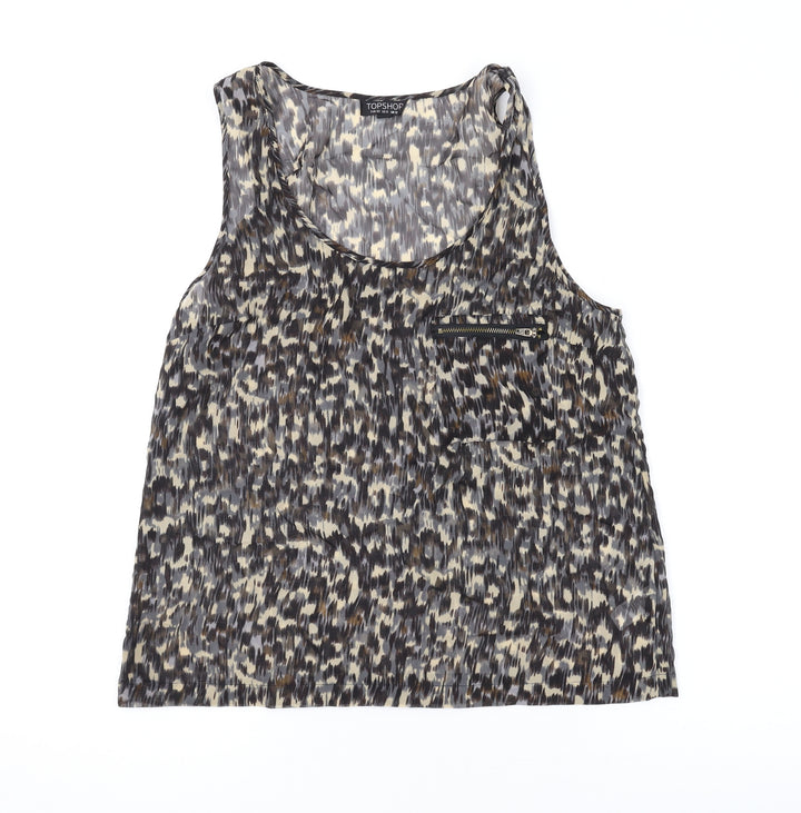 Topshop Womens Brown Geometric Polyester Basic Tank Size 12 Scoop Neck