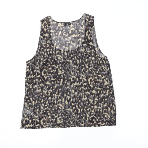 Topshop Womens Brown Geometric Polyester Basic Tank Size 12 Scoop Neck