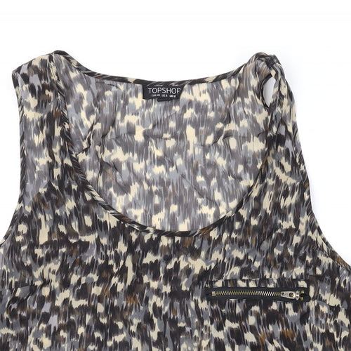 Topshop Womens Brown Geometric Polyester Basic Tank Size 12 Scoop Neck
