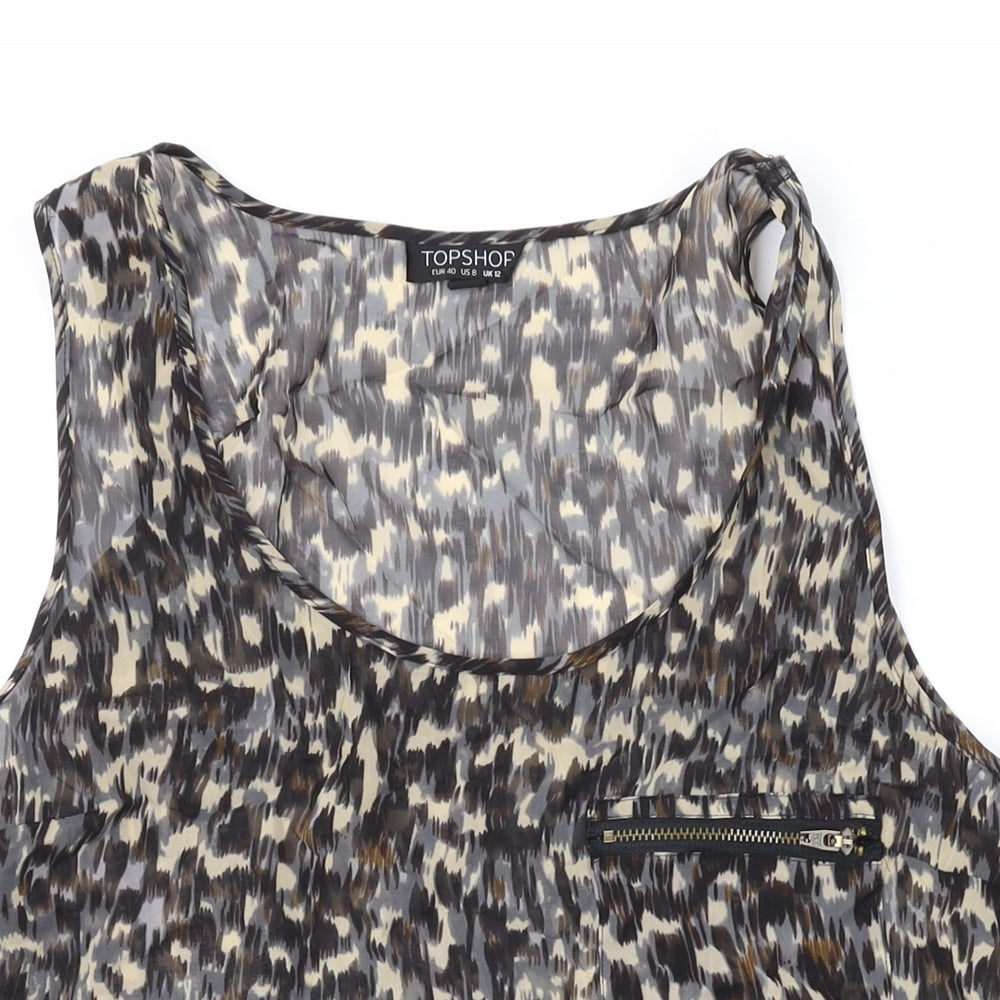 Topshop Womens Brown Geometric Polyester Basic Tank Size 12 Scoop Neck