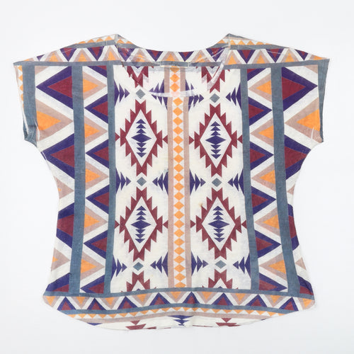 GAZE Womens Multicoloured Geometric Polyester Basic T-Shirt Size L Round Neck