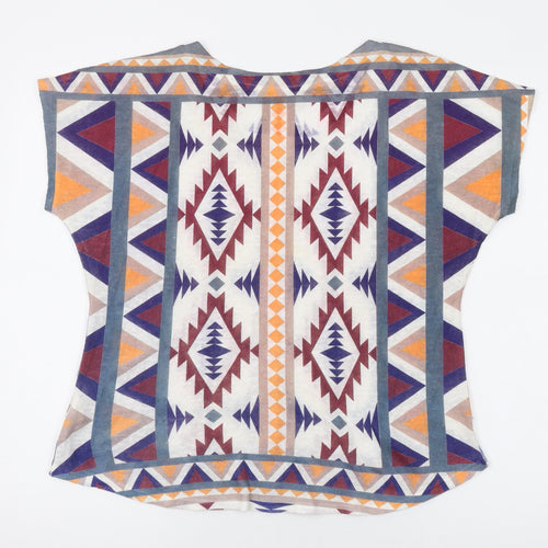 GAZE Womens Multicoloured Geometric Polyester Basic T-Shirt Size L Round Neck