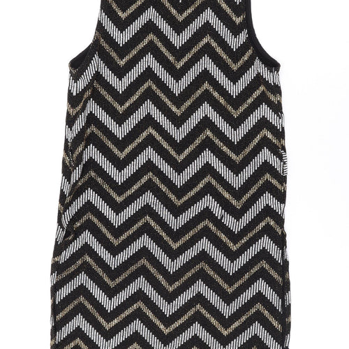 River Island Womens Multicoloured Geometric Nylon Tank Dress Size 10 Round Neck Pullover - Glitter