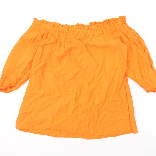 Marks and Spencer Womens Orange Viscose Basic T-Shirt Size 12 Off the Shoulder