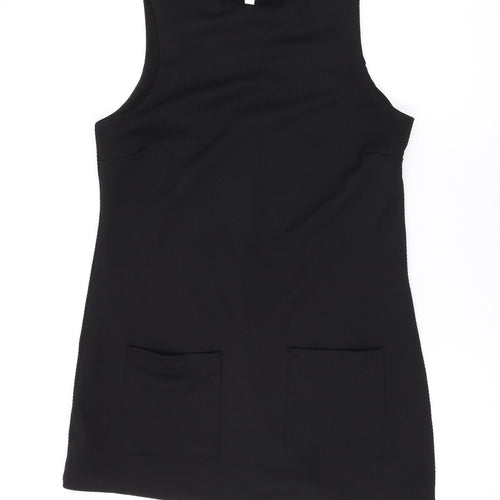 Dorothy Perkins Womens Black Viscose Tank Dress Size 12 Round Neck Button
