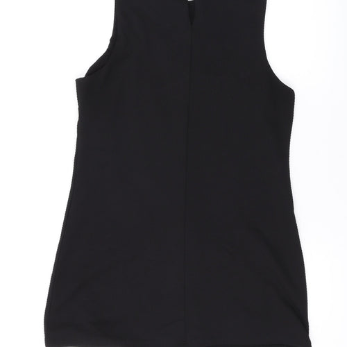 Dorothy Perkins Womens Black Viscose Tank Dress Size 12 Round Neck Button