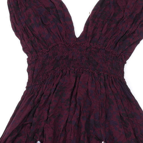 Topshop Womens Purple Geometric Viscose Basic Tank Size 8 V-Neck