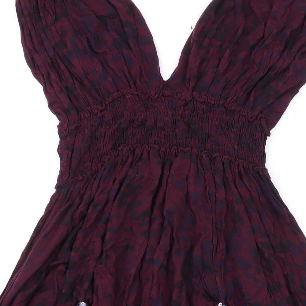 Topshop Womens Purple Geometric Viscose Basic Tank Size 8 V-Neck