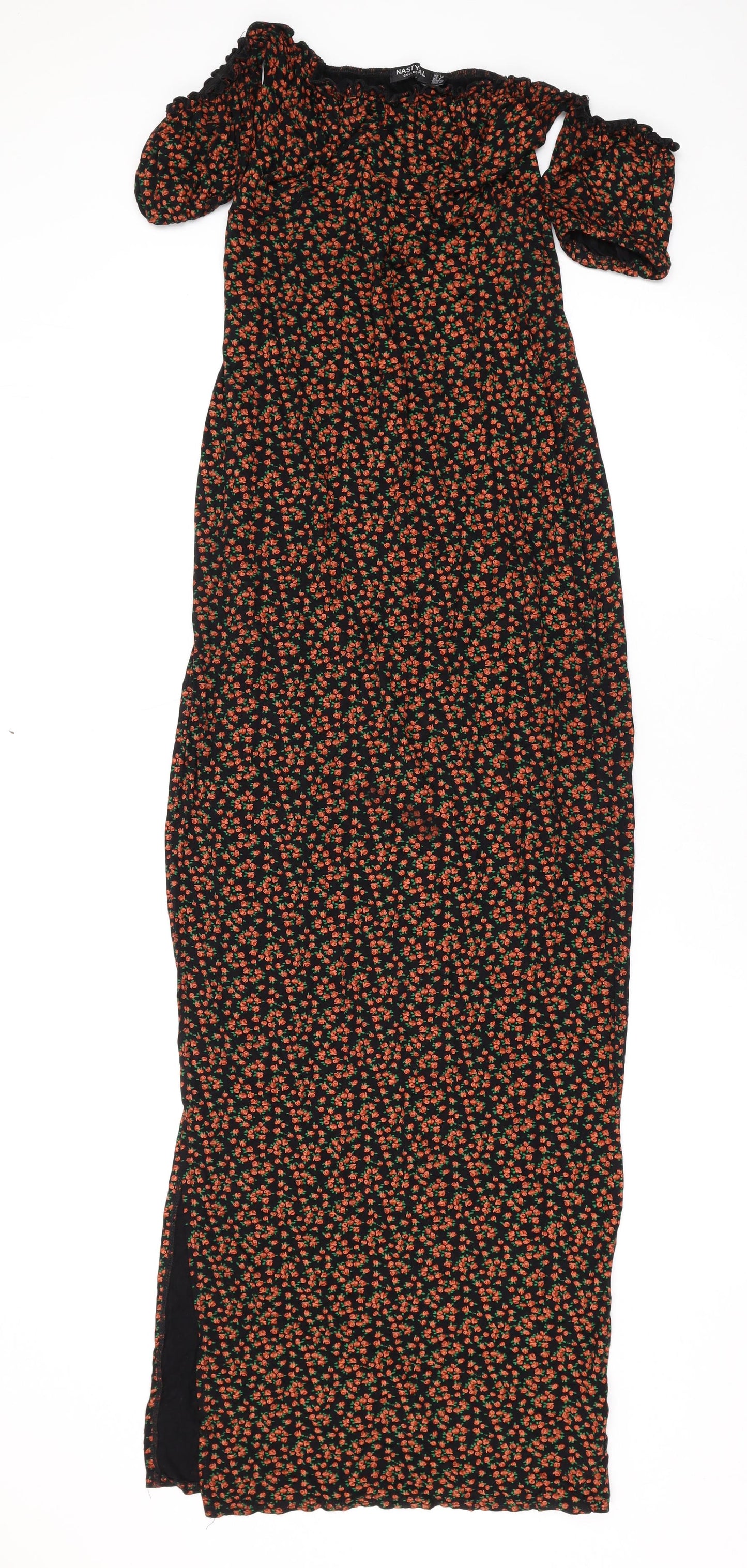 Nasty Gal Womens Orange Floral Viscose Maxi Size 12 Off the Shoulder Pullover