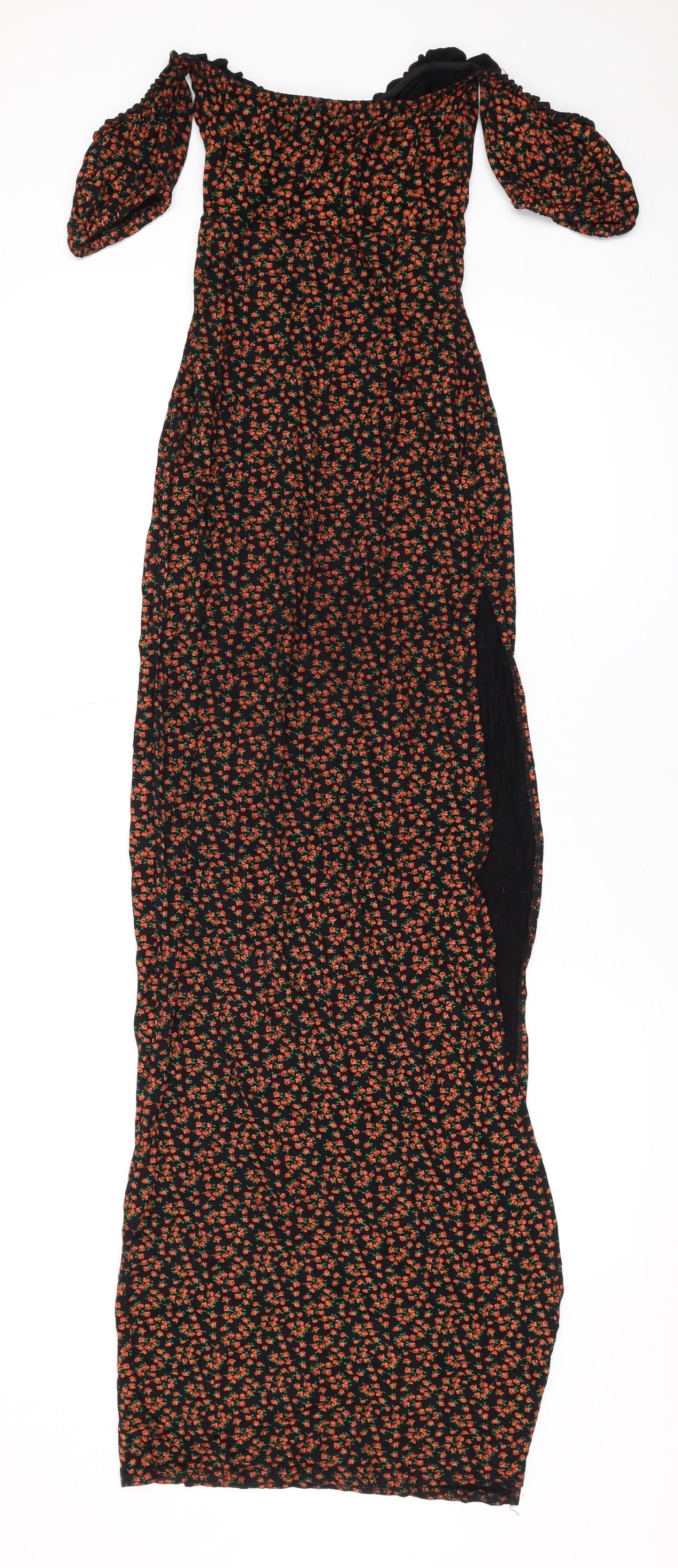 Nasty Gal Womens Orange Floral Viscose Maxi Size 12 Off the Shoulder Pullover