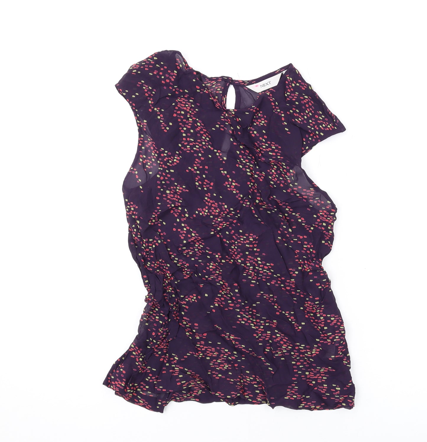 NEXT Womens Purple Geometric Viscose Basic Blouse Size 12 Round Neck