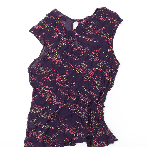 NEXT Womens Purple Geometric Viscose Basic Blouse Size 12 Round Neck