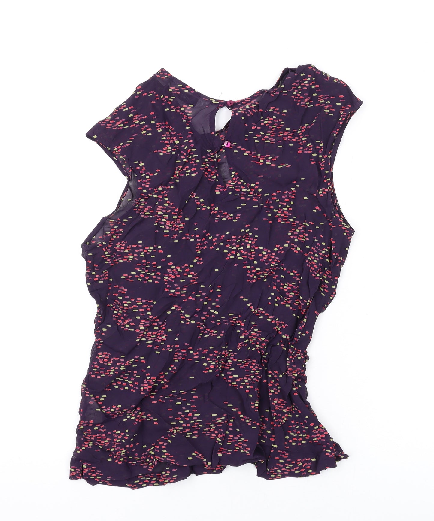 NEXT Womens Purple Geometric Viscose Basic Blouse Size 12 Round Neck