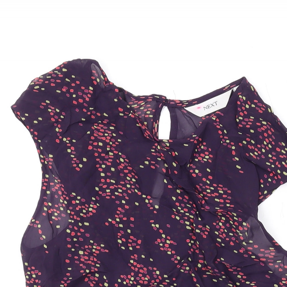 NEXT Womens Purple Geometric Viscose Basic Blouse Size 12 Round Neck