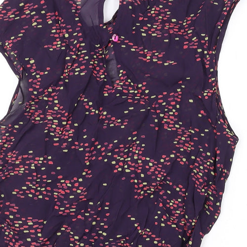 NEXT Womens Purple Geometric Viscose Basic Blouse Size 12 Round Neck