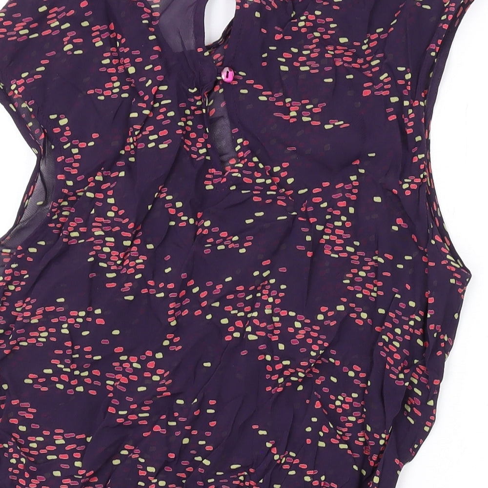 NEXT Womens Purple Geometric Viscose Basic Blouse Size 12 Round Neck