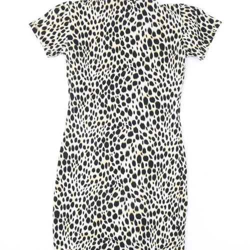 Motel Womens Brown Animal Print Cotton Bodycon Size XS Round Neck Button