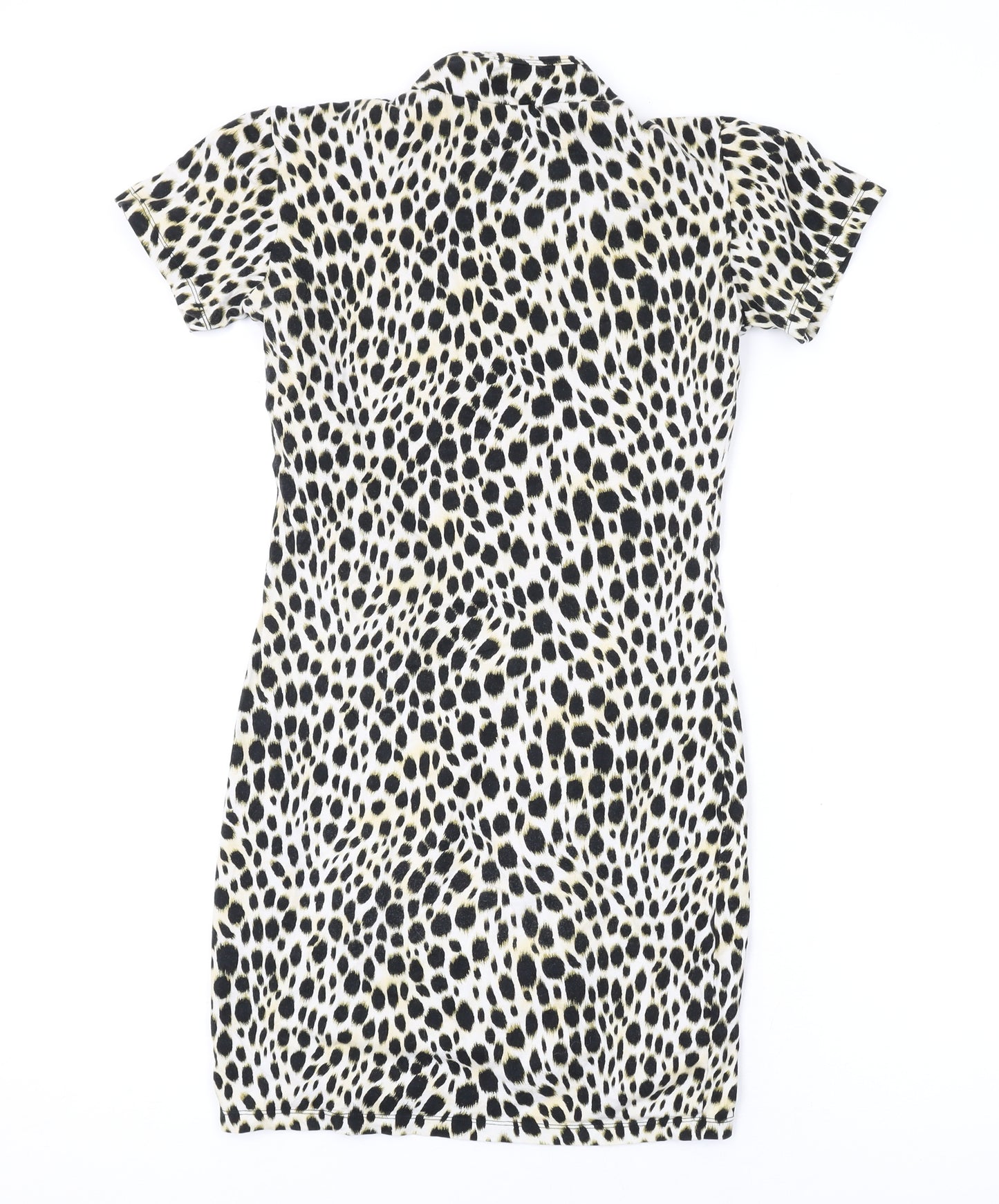 Motel Womens Brown Animal Print Cotton Bodycon Size XS Round Neck Button