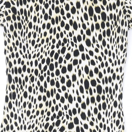 Motel Womens Brown Animal Print Cotton Bodycon Size XS Round Neck Button