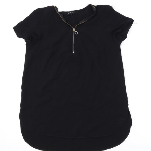 New Look Womens Black Polyester Basic T-Shirt Size 12 V-Neck