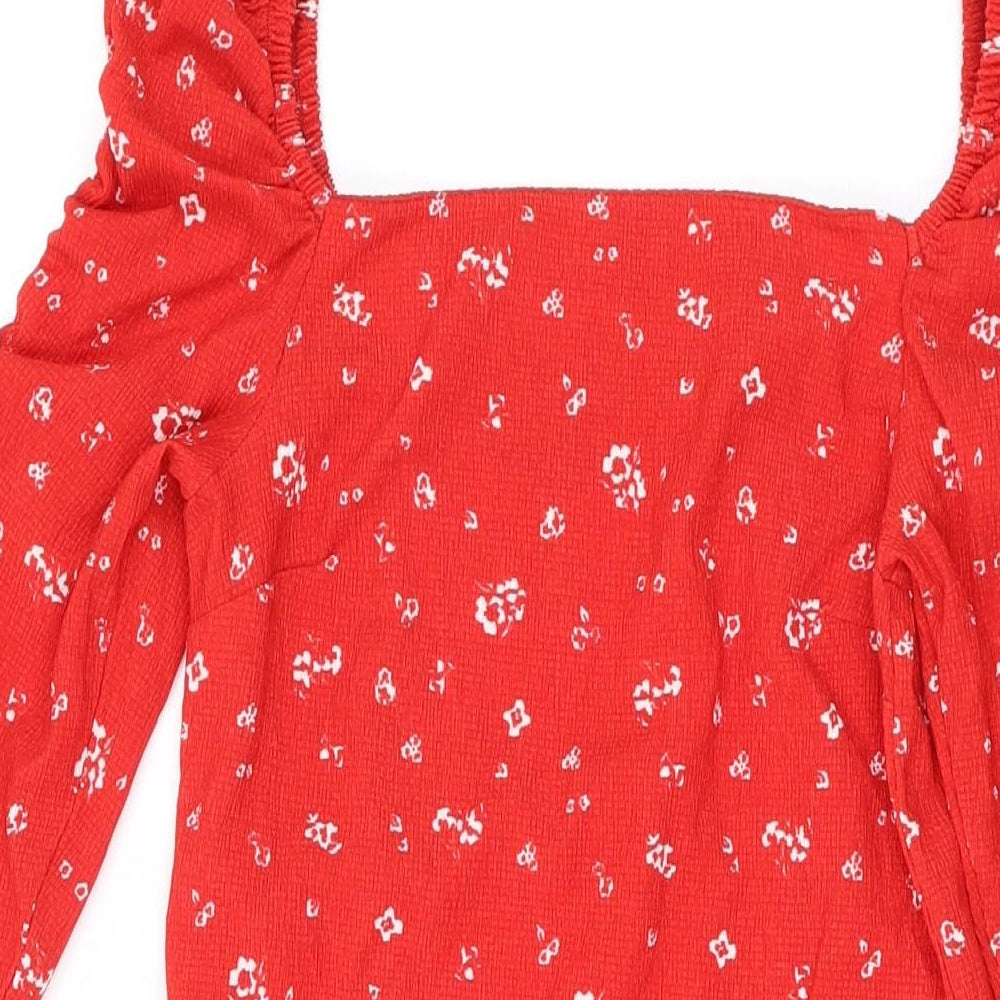 River Island Womens Red Geometric Polyester A-Line Size 12 Square Neck Pullover