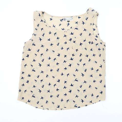 Hearts & Bows Womens Beige Geometric Polyester Basic Tank Size 12 Scoop Neck - Birds