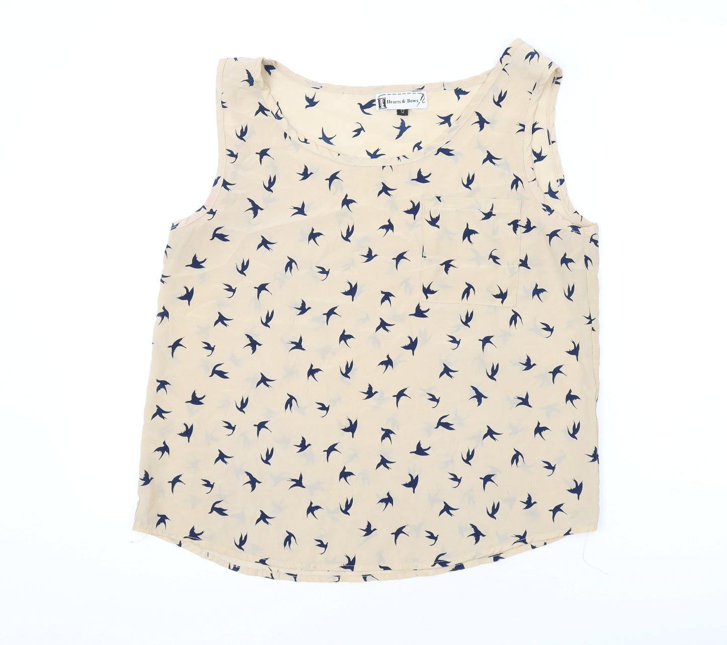 Hearts & Bows Womens Beige Geometric Polyester Basic Tank Size 12 Scoop Neck - Birds