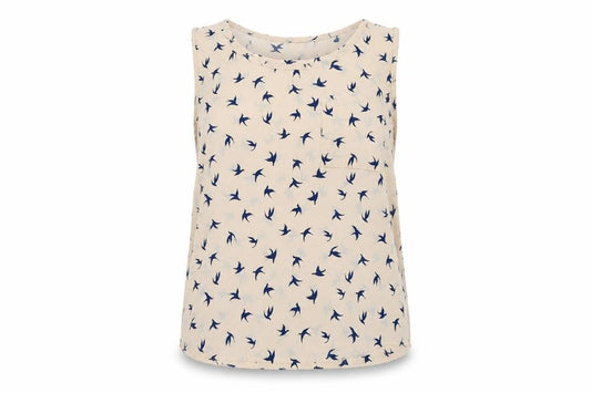Front view of Hearts & Bows women’s beige geometric polyester basic tank, size UK 12, scoop neck - birds