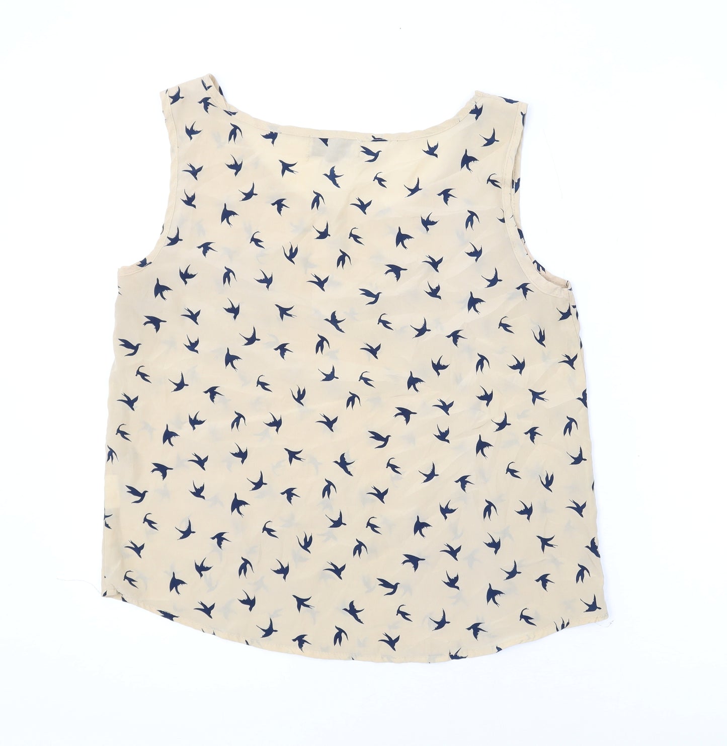 Hearts & Bows Womens Beige Geometric Polyester Basic Tank Size 12 Scoop Neck - Birds