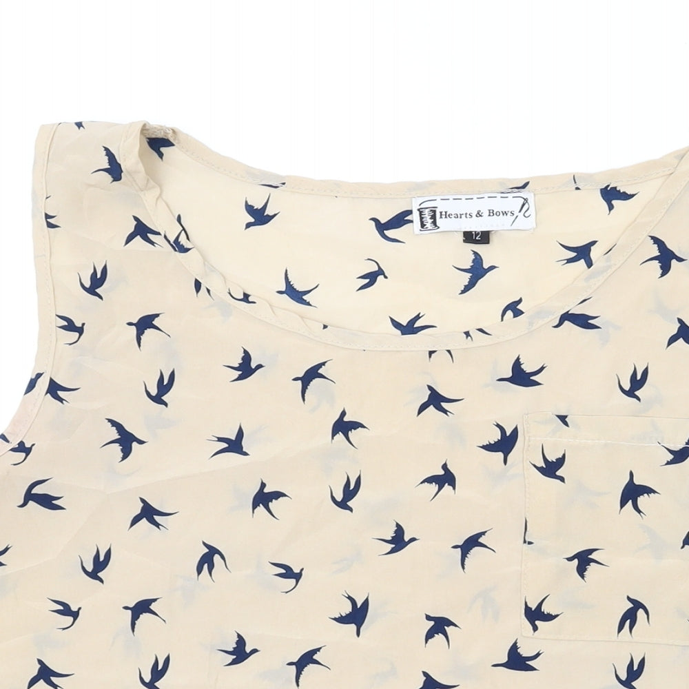 Hearts & Bows Womens Beige Geometric Polyester Basic Tank Size 12 Scoop Neck - Birds