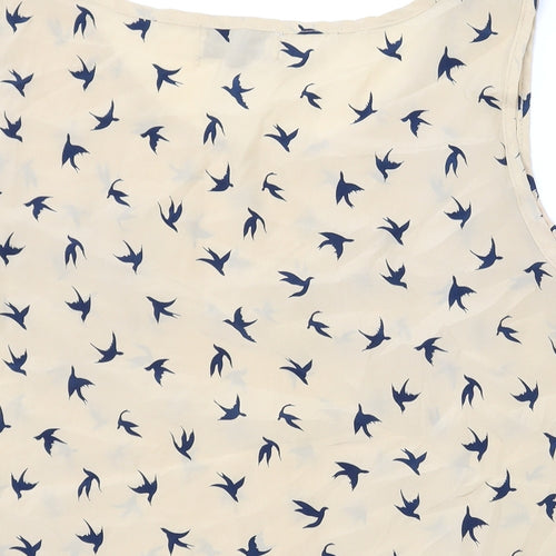 Hearts & Bows Womens Beige Geometric Polyester Basic Tank Size 12 Scoop Neck - Birds