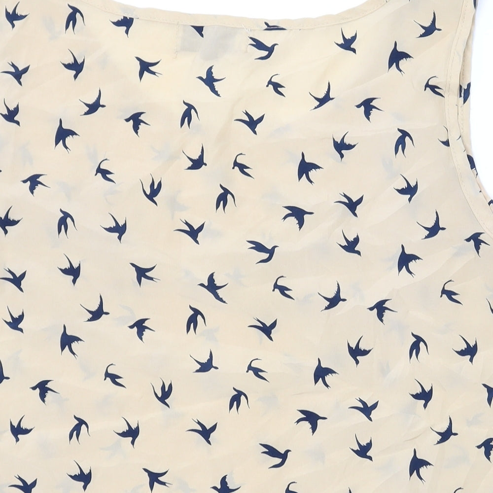Hearts & Bows Womens Beige Geometric Polyester Basic Tank Size 12 Scoop Neck - Birds