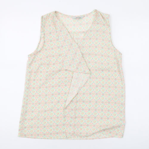 NEXT Womens Green Geometric Polyester Basic Tank Size 12 V-Neck