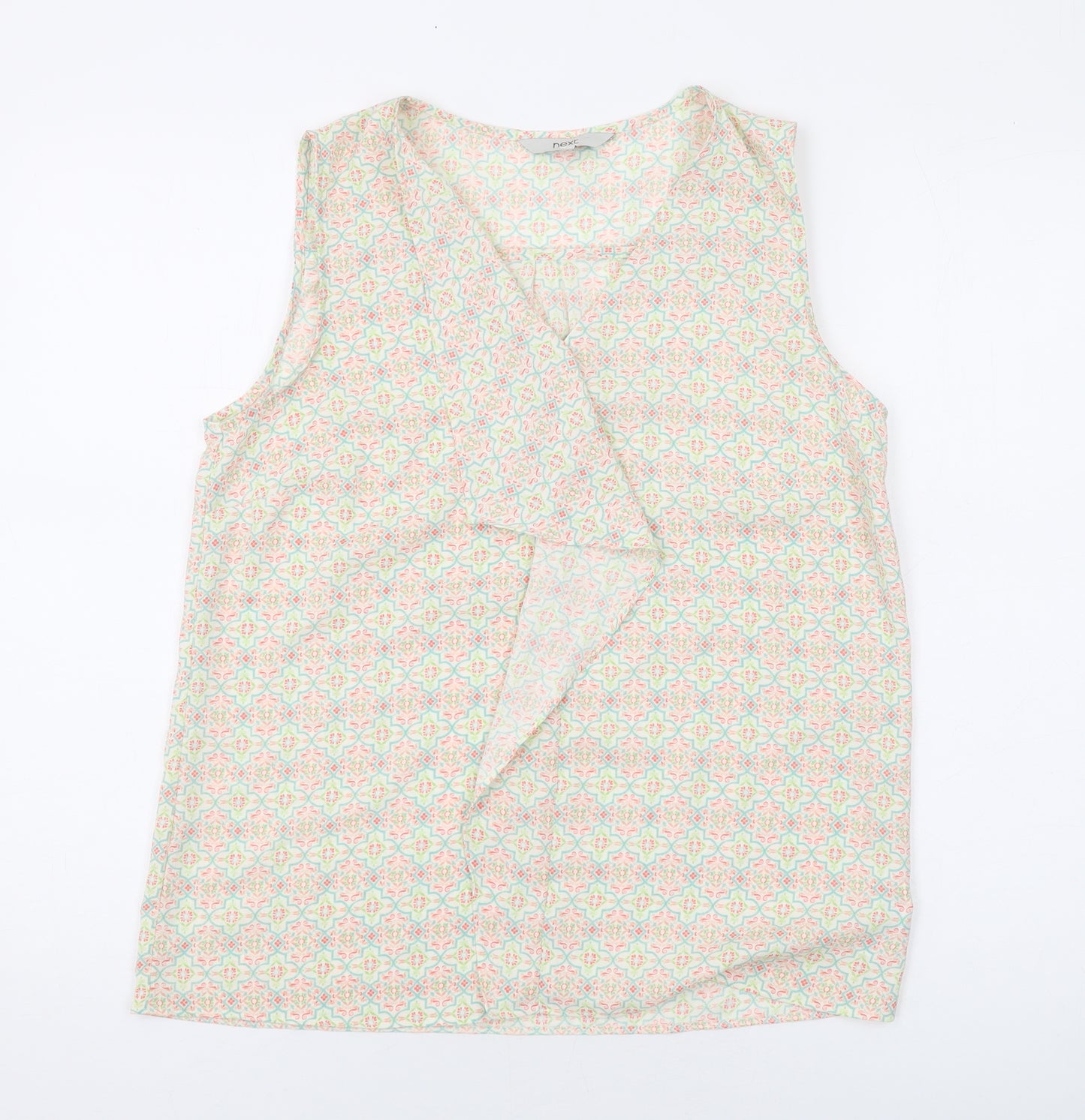 NEXT Womens Green Geometric Polyester Basic Tank Size 12 V-Neck