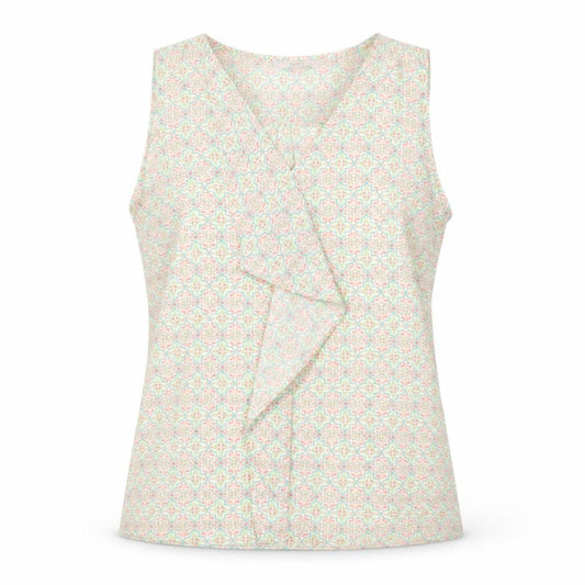 Front view of Next women’s green geometric polyester basic tank, size UK 12, v-neck