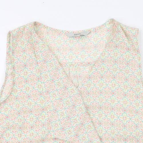 NEXT Womens Green Geometric Polyester Basic Tank Size 12 V-Neck