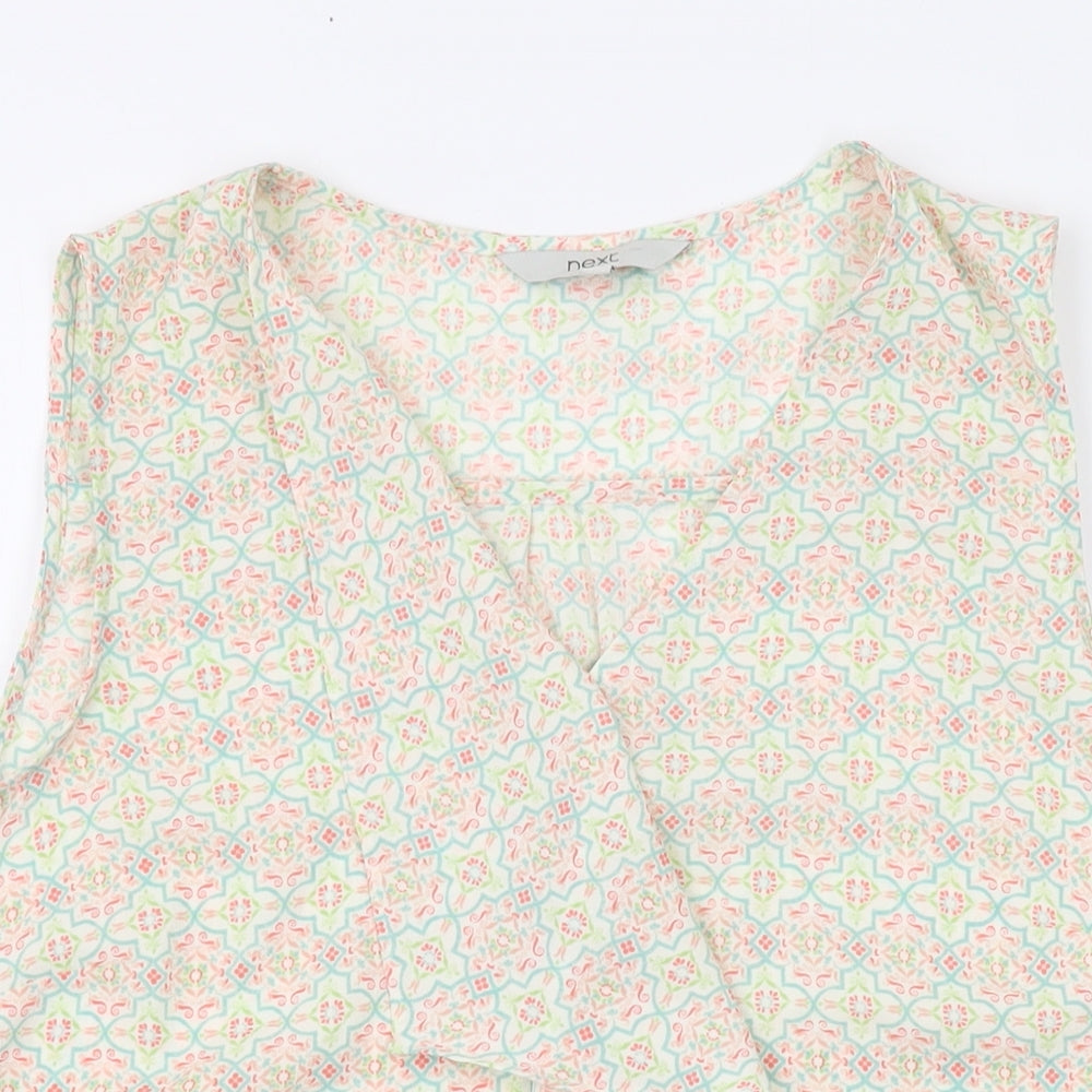 NEXT Womens Green Geometric Polyester Basic Tank Size 12 V-Neck