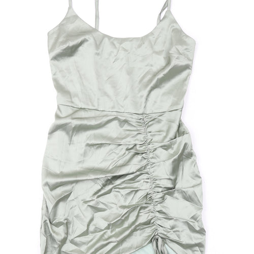 Missguided Womens Green Polyester Mini Size 8 Scoop Neck Zip